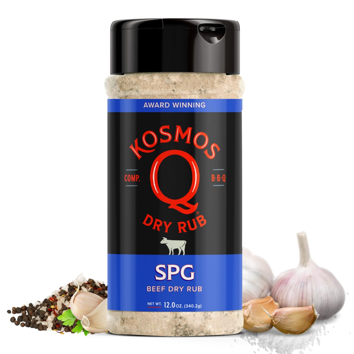 Kosmos Q SPG BBQ Dry Rub, Bold Salt Pepper Garlic Blend with Organic Cane Sugar, BBQ Seasoning for Brisket, Chicken, Steak, Ribs, Pork, Seafood