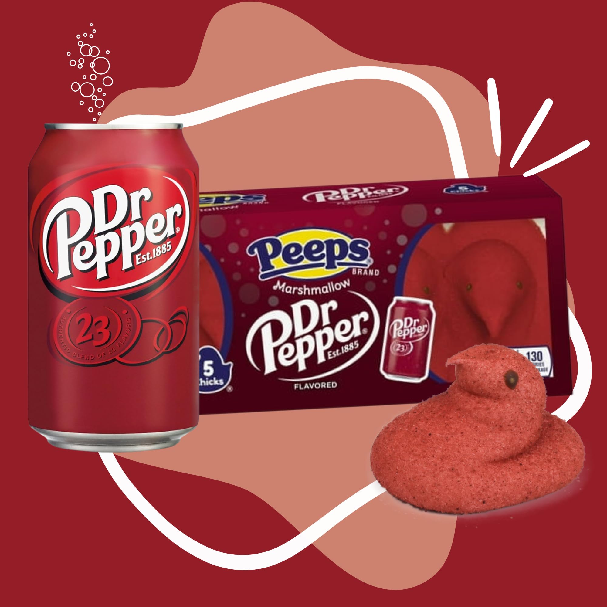 Peeps Dr Pepper Flavored Marshmallow Treats, Soda Pop Inspired Candy, 5 Count Chicks, Easter Basket Stuffers, Pack of 3