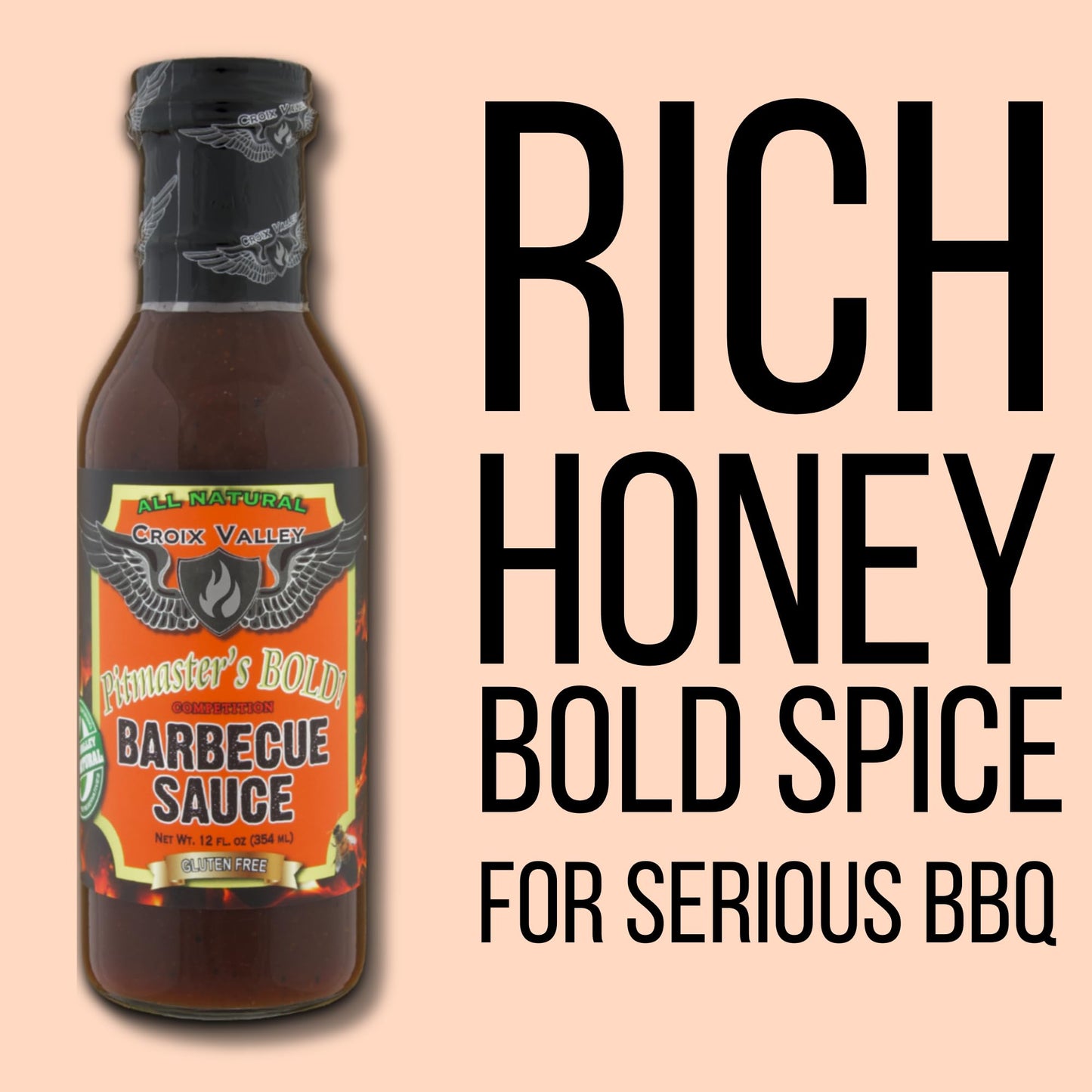 Croix Valley Pitmaster's Bold Competition BBQ Sauce - 3 Pack (12 oz Glass Bottles) - Bold Spice & Honey with Vinegar Finish - Gluten-Free, No MSG, No