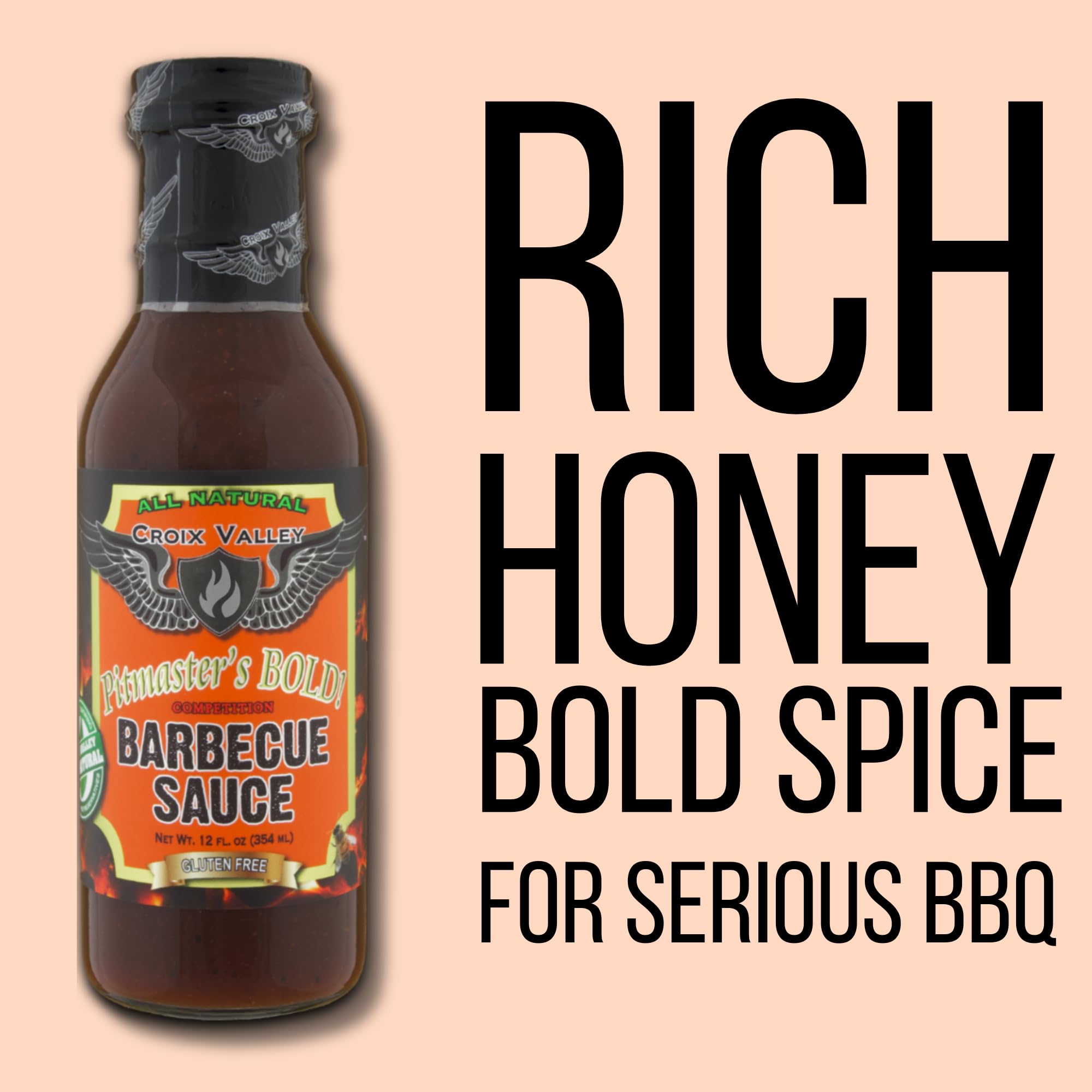 Croix Valley Pitmaster's Bold Competition BBQ Sauce - 3 Pack (12 oz Glass Bottles) - Bold Spice & Honey with Vinegar Finish - Gluten-Free, No MSG, No
