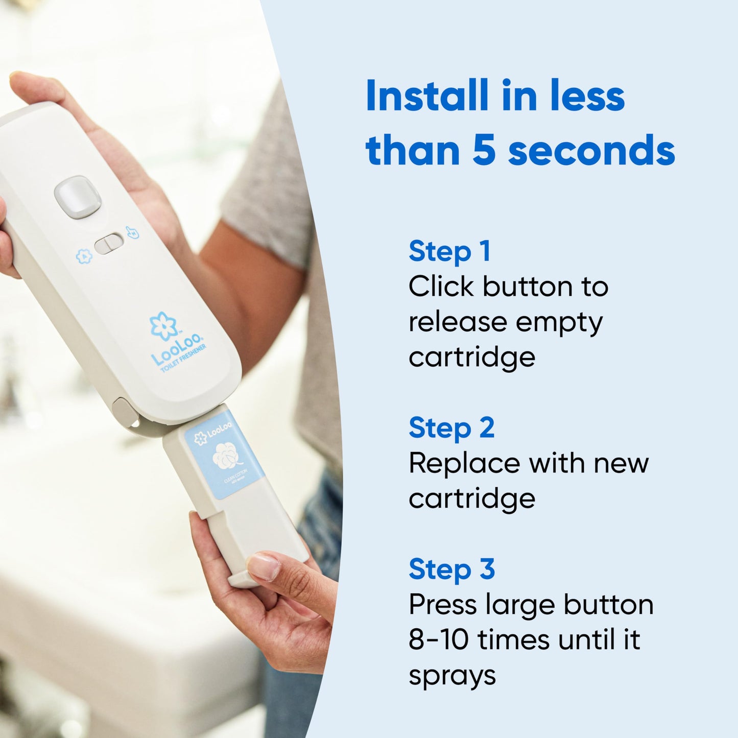 Loo Loo Touch Free Toilet Freshener Refills, Natural Essential Oils - Toilet Smell Eliminator, Bathroom Deodorizer, Air Freshener Spray for Bathroom