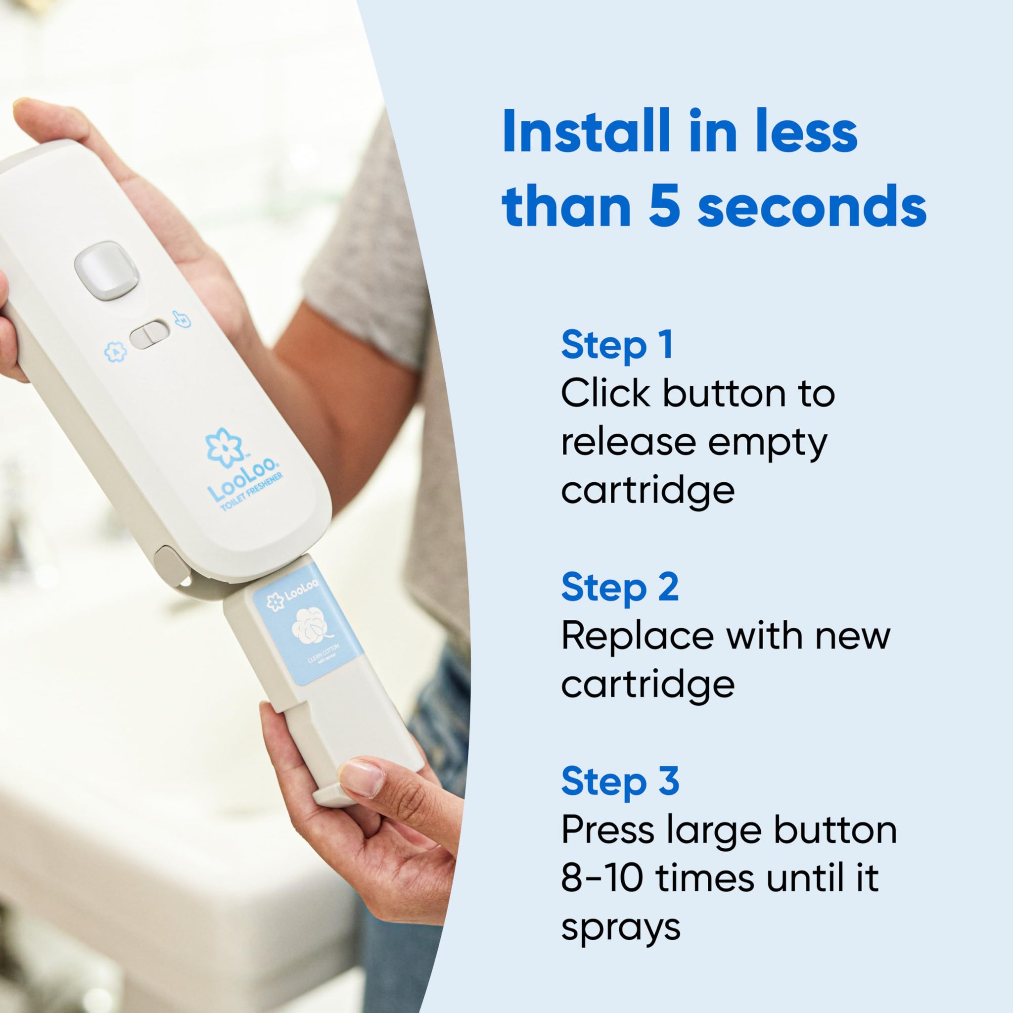 Loo Loo Touch Free Toilet Freshener Refills, Natural Essential Oils - Toilet Smell Eliminator, Bathroom Deodorizer, Air Freshener Spray for Bathroom