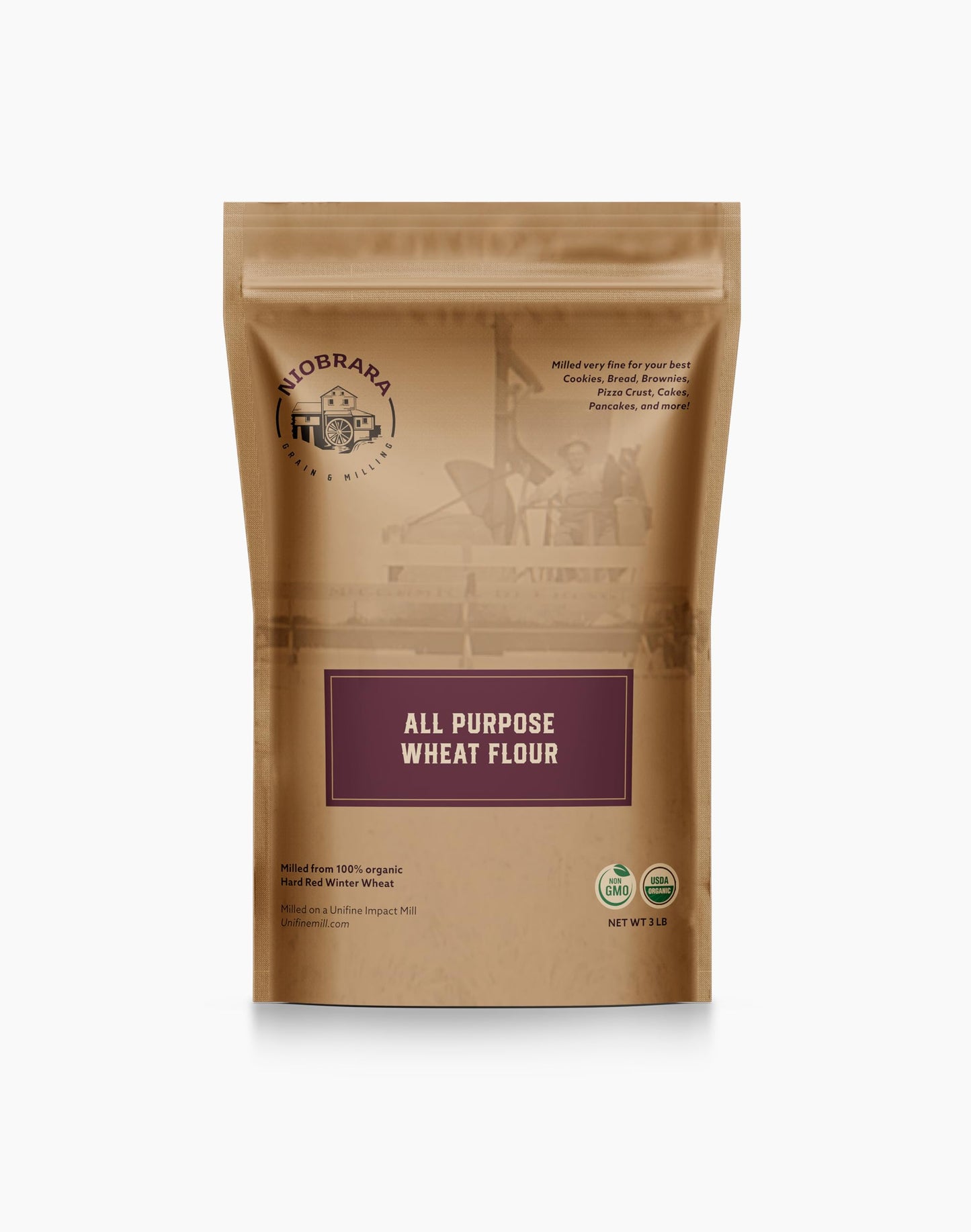 Niobrara 5lb Grain and Milling Organic All-Purpose Flour - USDA Certified Organic, Non-GMO Verified, High-Protein Milled Flour for Baking, Cooking