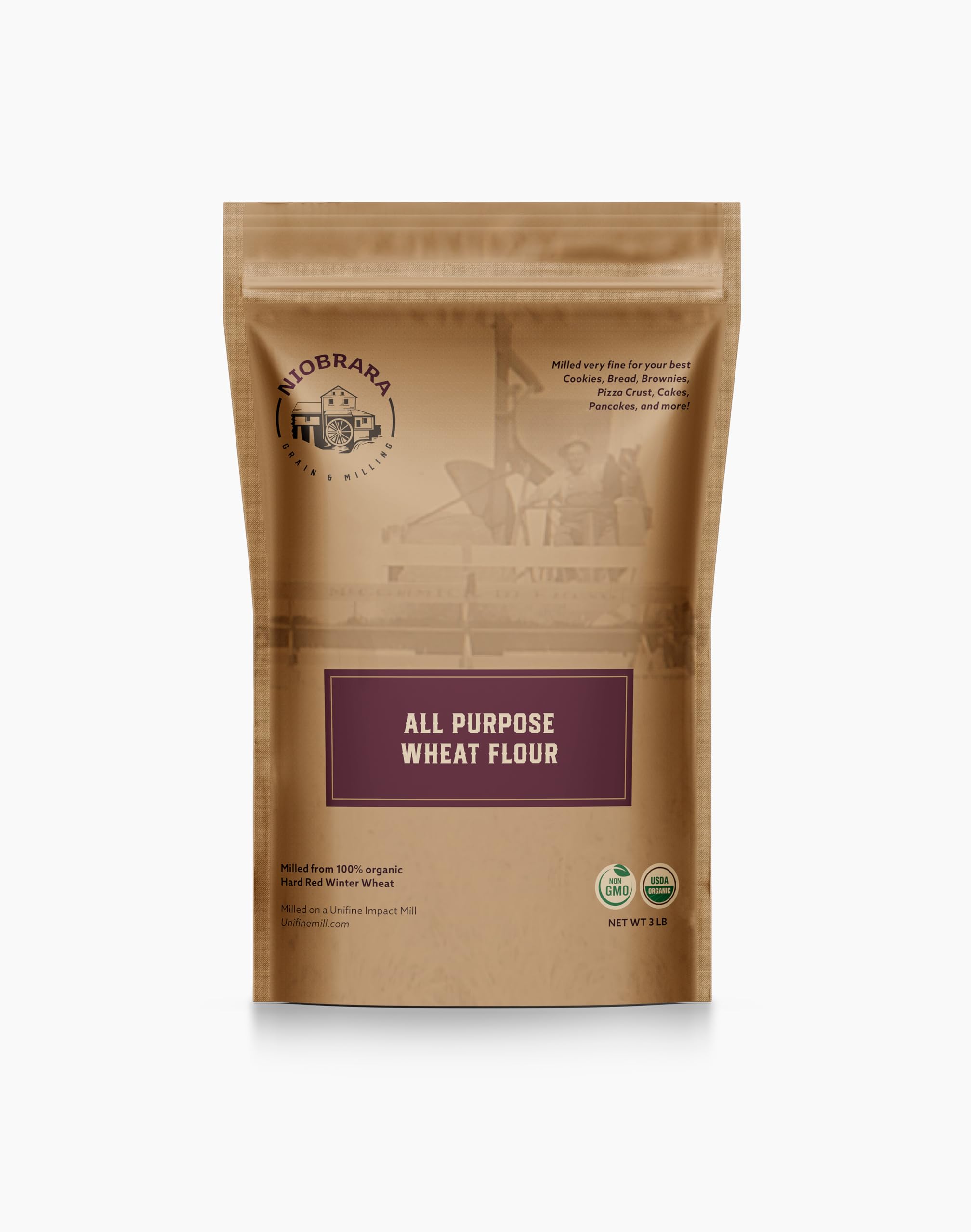 Niobrara 5lb Grain and Milling Organic All-Purpose Flour - USDA Certified Organic, Non-GMO Verified, High-Protein Milled Flour for Baking, Cooking