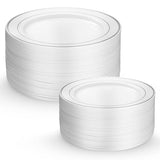 Munfix 60 Silver Plastic Plates Set, 30 Pcs 10.25 Inch Dinner and 30 Pcs 7.5 Inch Plastic Dessert Plates, Elegant Fancy Heavy Duty Disposable Plates