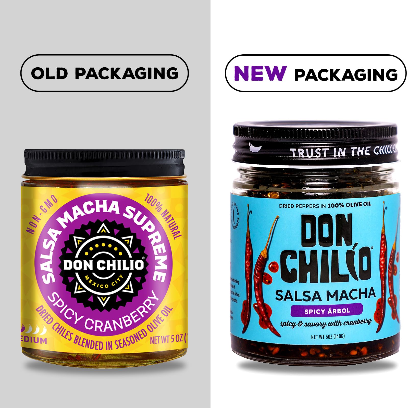 Don Chilio Spicy Cranberry Salsa Macha Chili Oil, 5 oz, 2 Pack - Pasilla & Arbol Dried Chili Peppers - Delicious Mexican Chili Oil in 100% Olive Oil