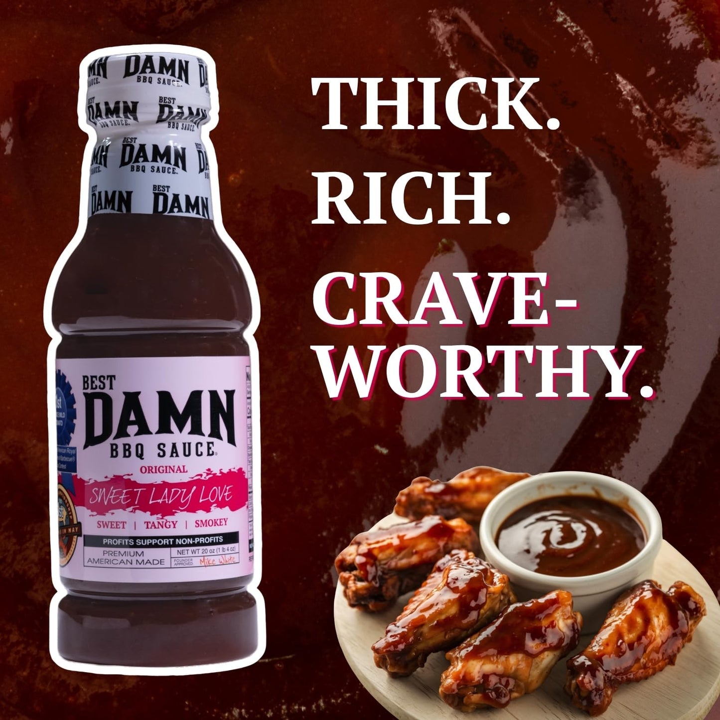 Best Damn BBQ Sauce Sweet Lady Love Barbecue Sauce BBQ 2-20 oz. Bottles