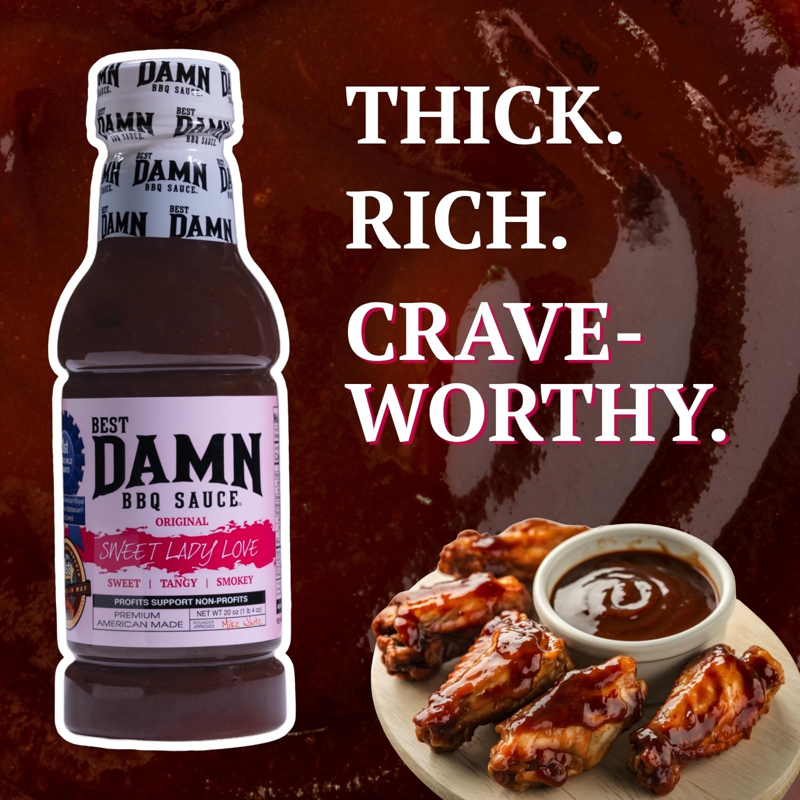 Best Damn BBQ Sauce Sweet Lady Love Barbecue Sauce BBQ 2-20 oz. Bottles