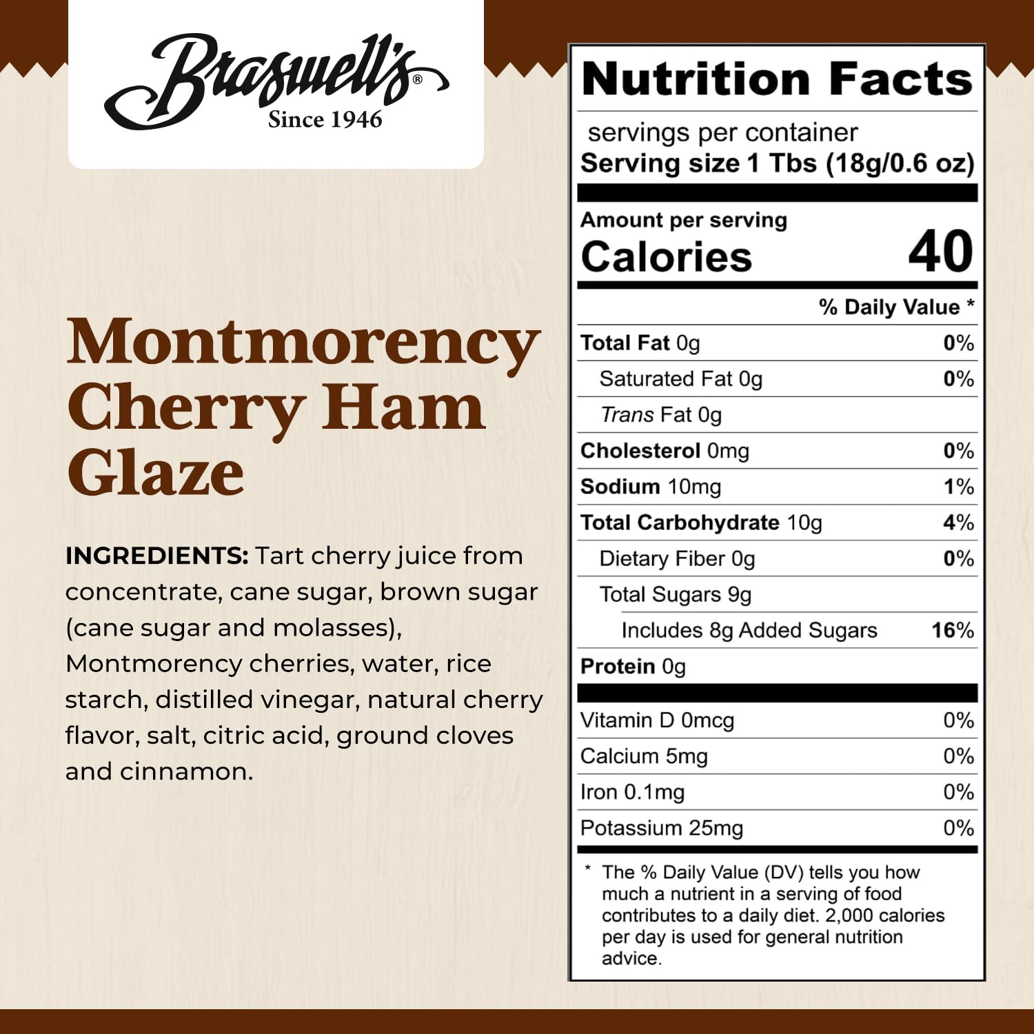 Braswell’s Sweet and Savory Montmorency Cherry Ham Glaze - Small-Batch, Renowned Specialty, Made in USA, Since 1946 (10oz)