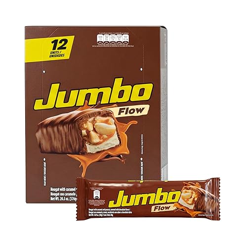 Jumbo Flow Chocolate Caramel Bar, Soft Chocolate & Crispy Peanut, 12 Individual Bars, 20.3 oz