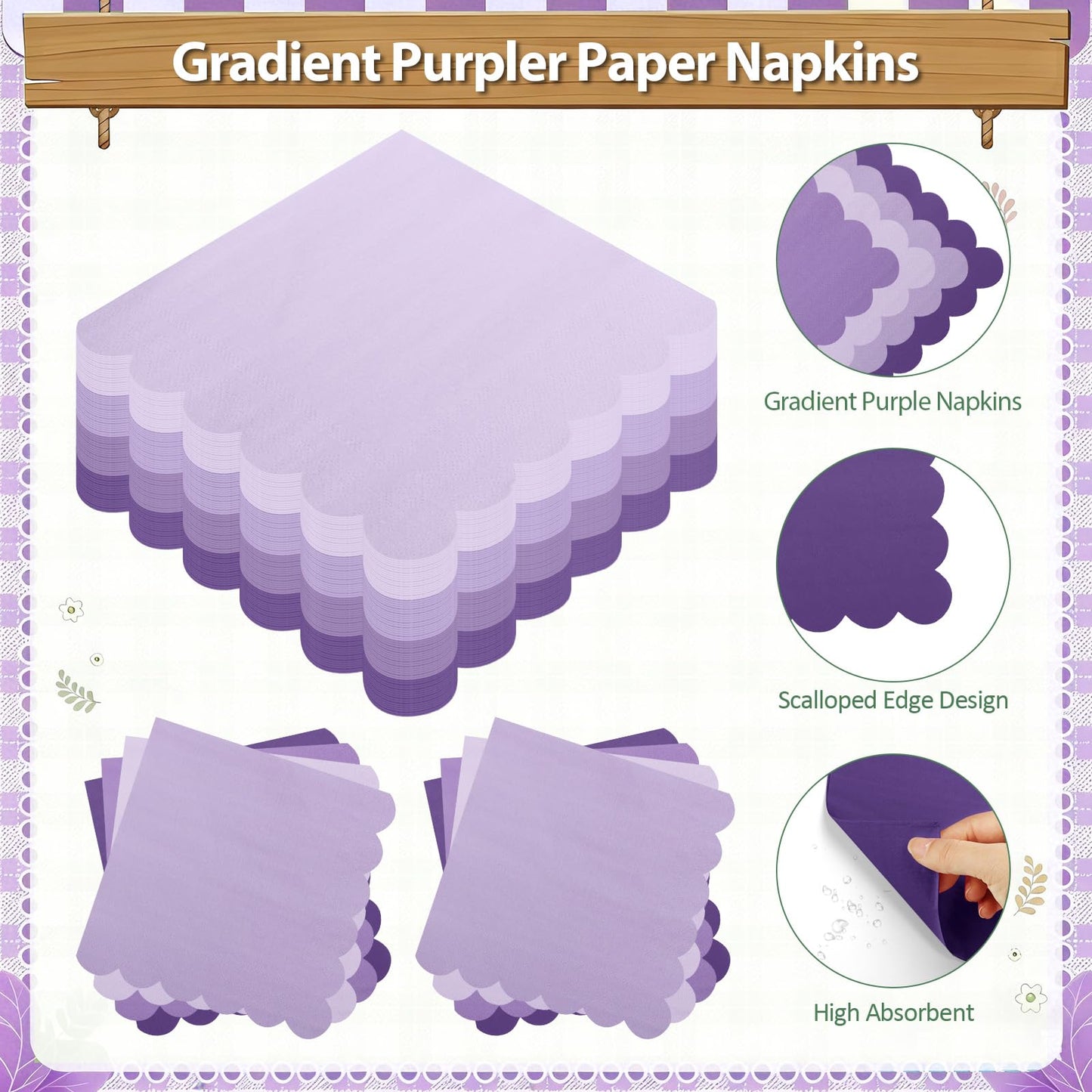 CENLBJ Purple Plates and Napkins Party Supplies, 9’’ Pastel Purple Disposable Paper Plates and Cups and Napkins Set for Baby Shower, Birthday, Wedding