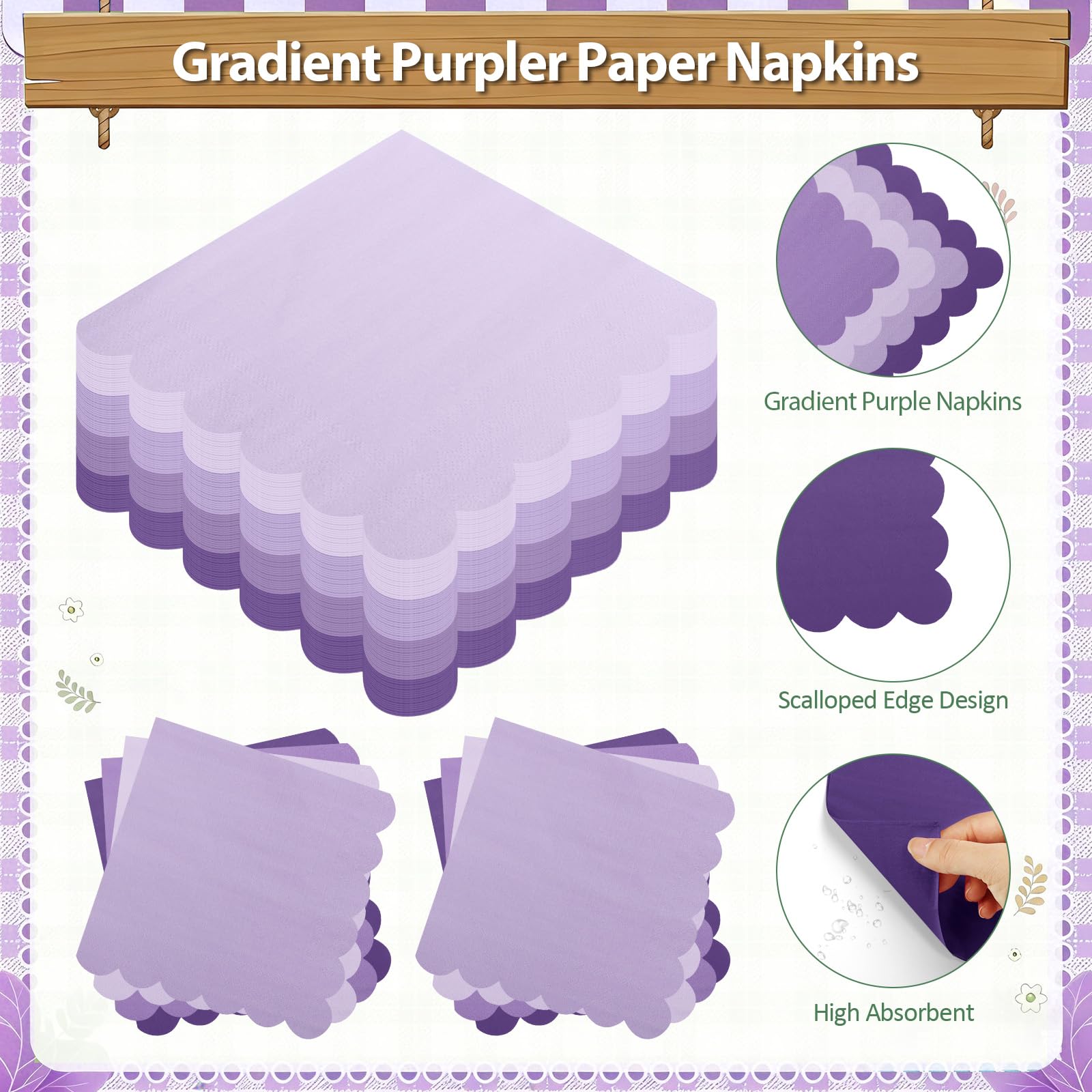 CENLBJ Purple Plates and Napkins Party Supplies, 9’’ Pastel Purple Disposable Paper Plates and Cups and Napkins Set for Baby Shower, Birthday, Wedding