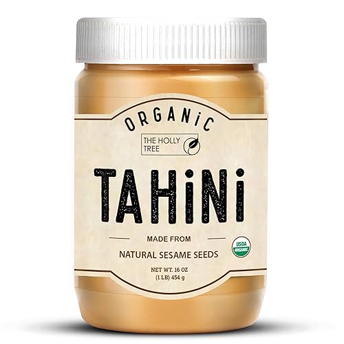 Organic Tahini Paste 16 oz (1lb) - Unhulled White Sesame Tahini Dressing - USDA Certified, Gluten Free, Kosher - Creamy Organic Tahini Sauce