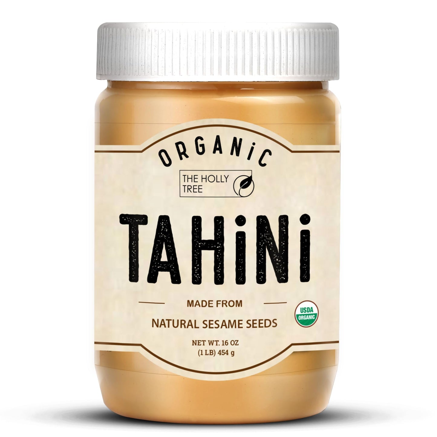 Organic Tahini Paste 16 oz (1lb) - Unhulled White Sesame Tahini Dressing - USDA Certified, Gluten Free, Kosher - Creamy Organic Tahini Sauce