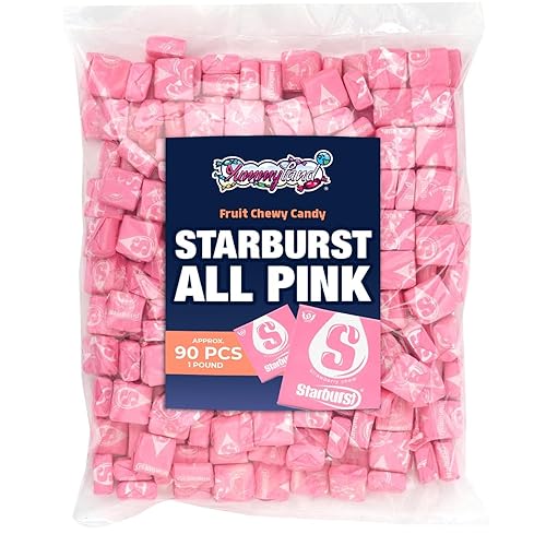 Star Bursts All Pink Strawberry Chewy Candy, 1 LB (Approx. 90 Pieces) Bulk Bag - Pink Individually Wrapped Candy, Perfect for Parties, Events