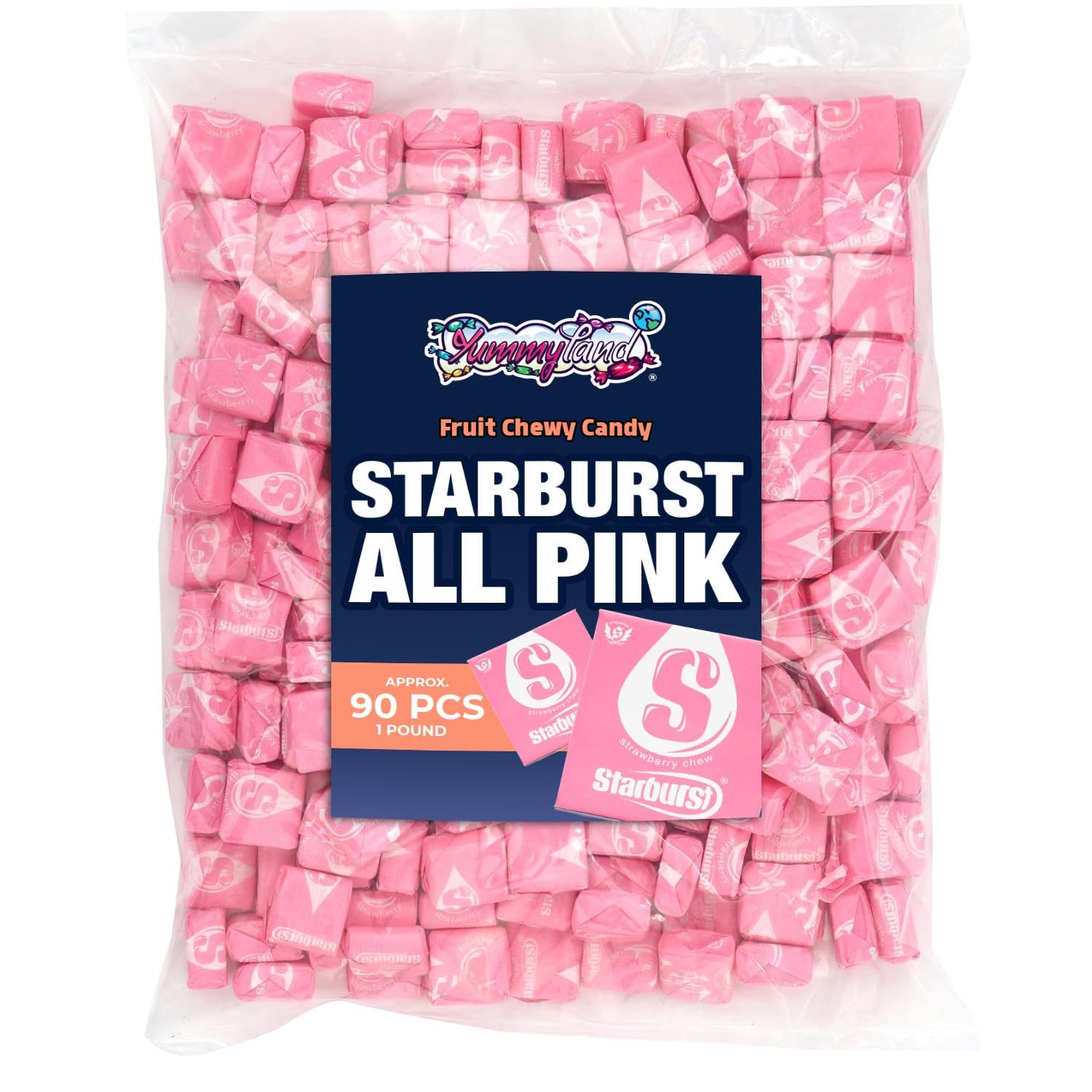 Star Bursts All Pink Strawberry Chewy Candy, 1 LB (Approx. 90 Pieces) Bulk Bag - Pink Individually Wrapped Candy, Perfect for Parties, Events