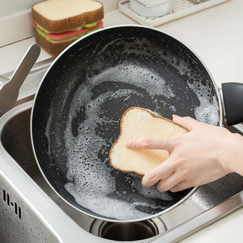 5pcs Heavy Duty Scrub Sponges,Toast Shape Sponge,Cute Deep Cleaning Thickened Scrub Kitchen Sponges,Sandwich Style Washing Dishes Scrubber