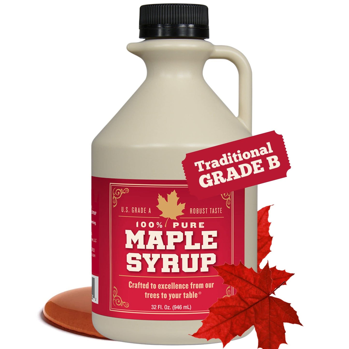 Grade B Maple Syrup 32 Oz Jug - 100% Pure Maple Syrup (Now Grade A Dark) Bold, Robust Flavor - Artisan Maple Syrup Gift - USA-Made Breakfast Syrups