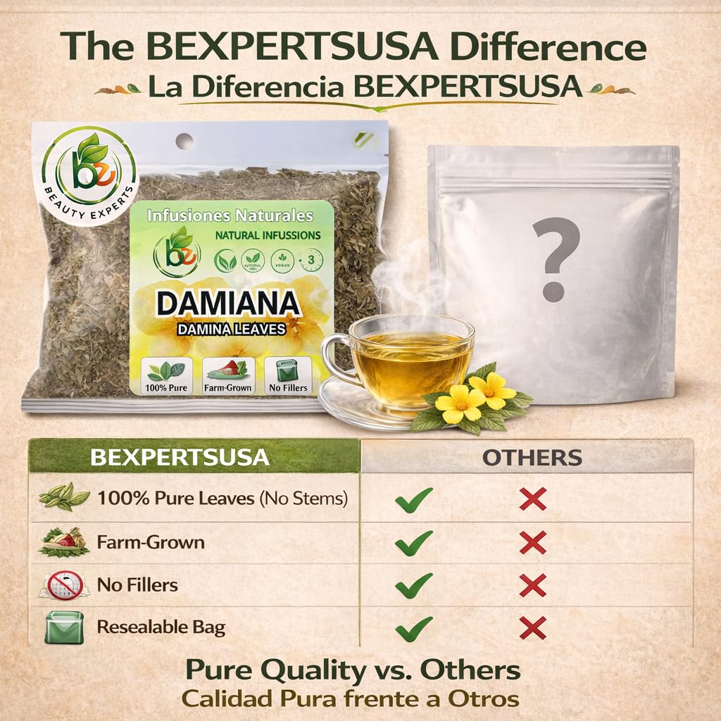 Damiana Leaf Te - 4 oz (113g) Loose Herbal Tea + Stainless Steel Tea Infuser - 100% Natural Turnera diffusa - Authentic Mexican Origin