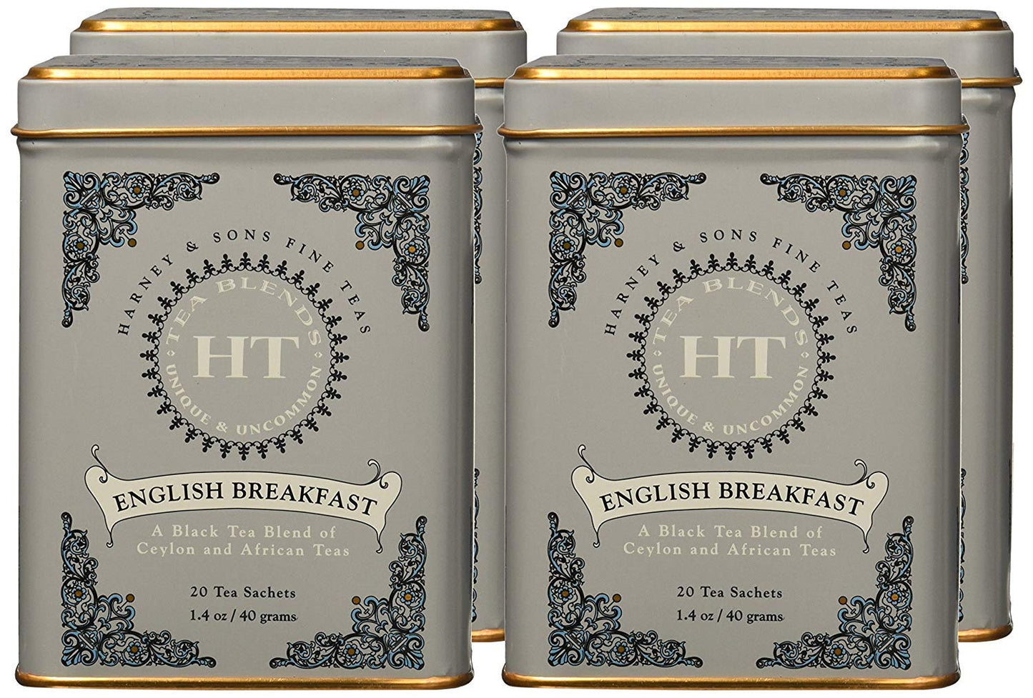 Harney & Sons English Breakfast, 20 Teabags per Pack, (Pack of 4)