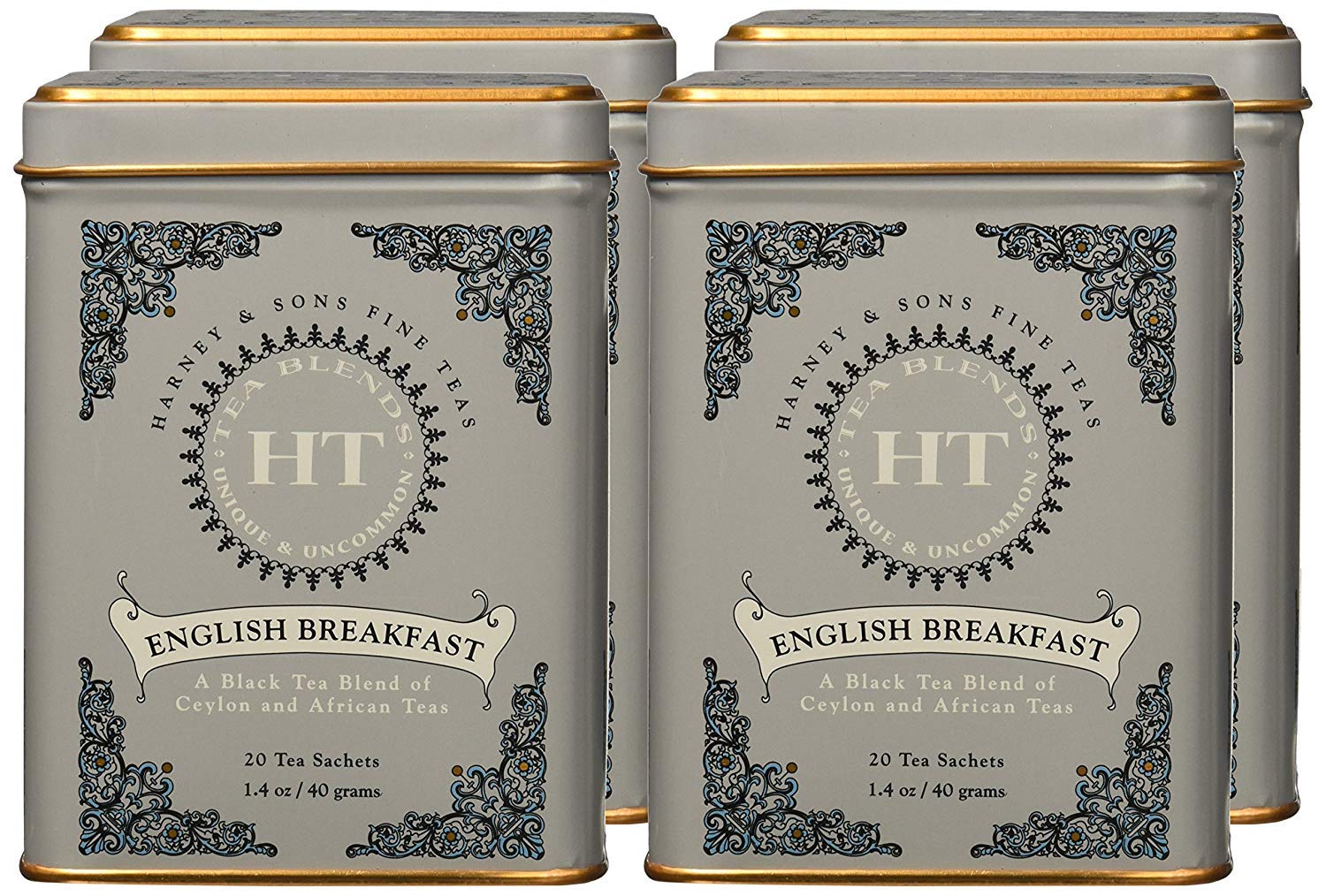 Harney & Sons English Breakfast, 20 Teabags per Pack, (Pack of 4)