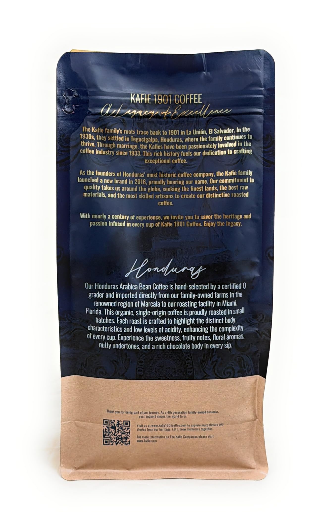 Kafie 1901 Honduras Organic Coffee - 1 lb Whole Bean - Single Origin, Specialty Grade, Small-Batch Roasted in Miami