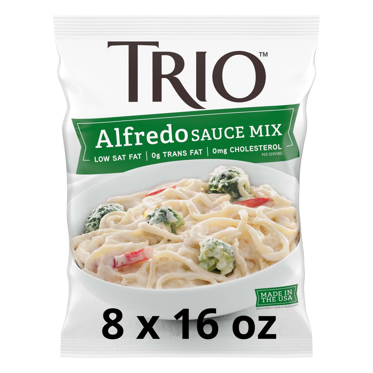 Trio Alfredo Sauce Mix, Creamy Pasta Sauce, Romano and Parmesan Blend, 16 oz (Pack of 8)