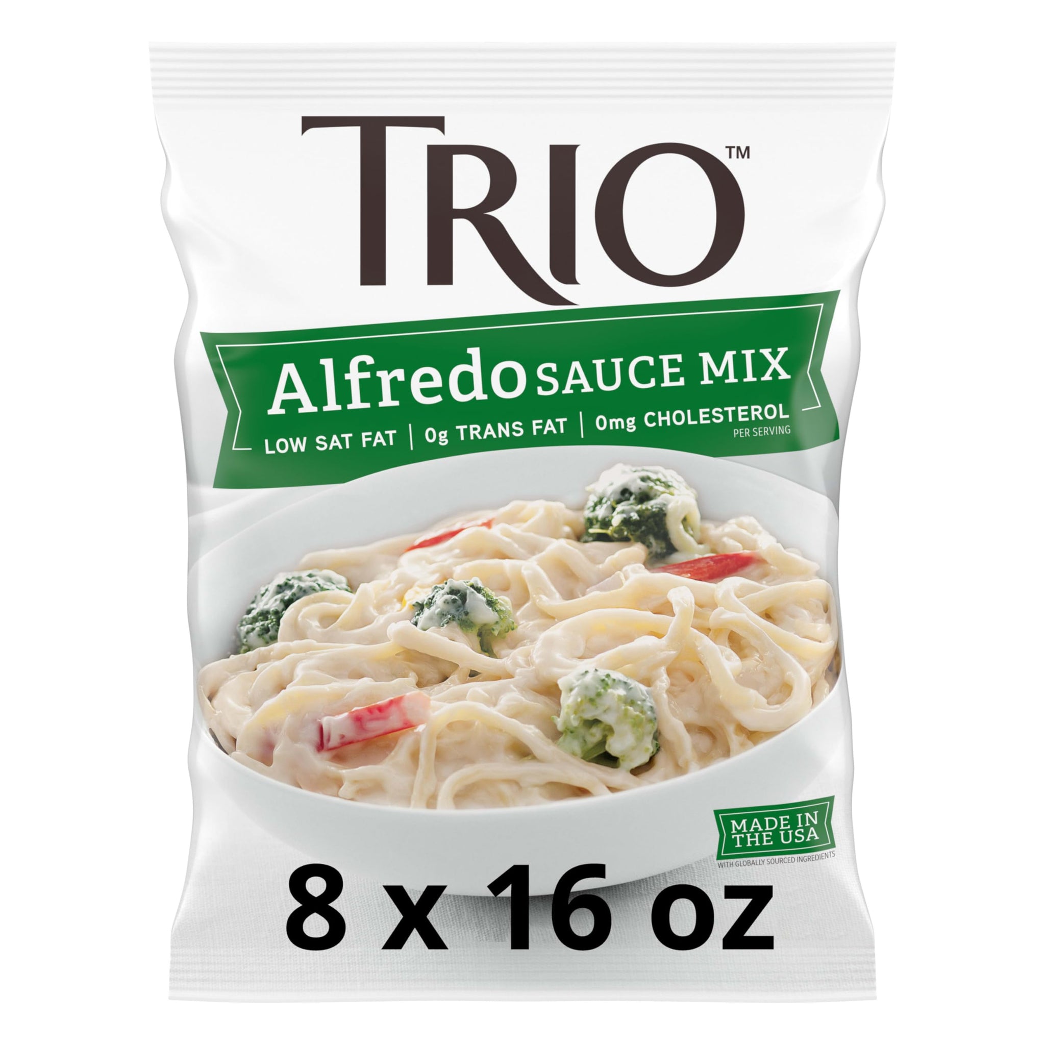 Trio Alfredo Sauce Mix, Creamy Pasta Sauce, Romano and Parmesan Blend, 16 oz (Pack of 8)
