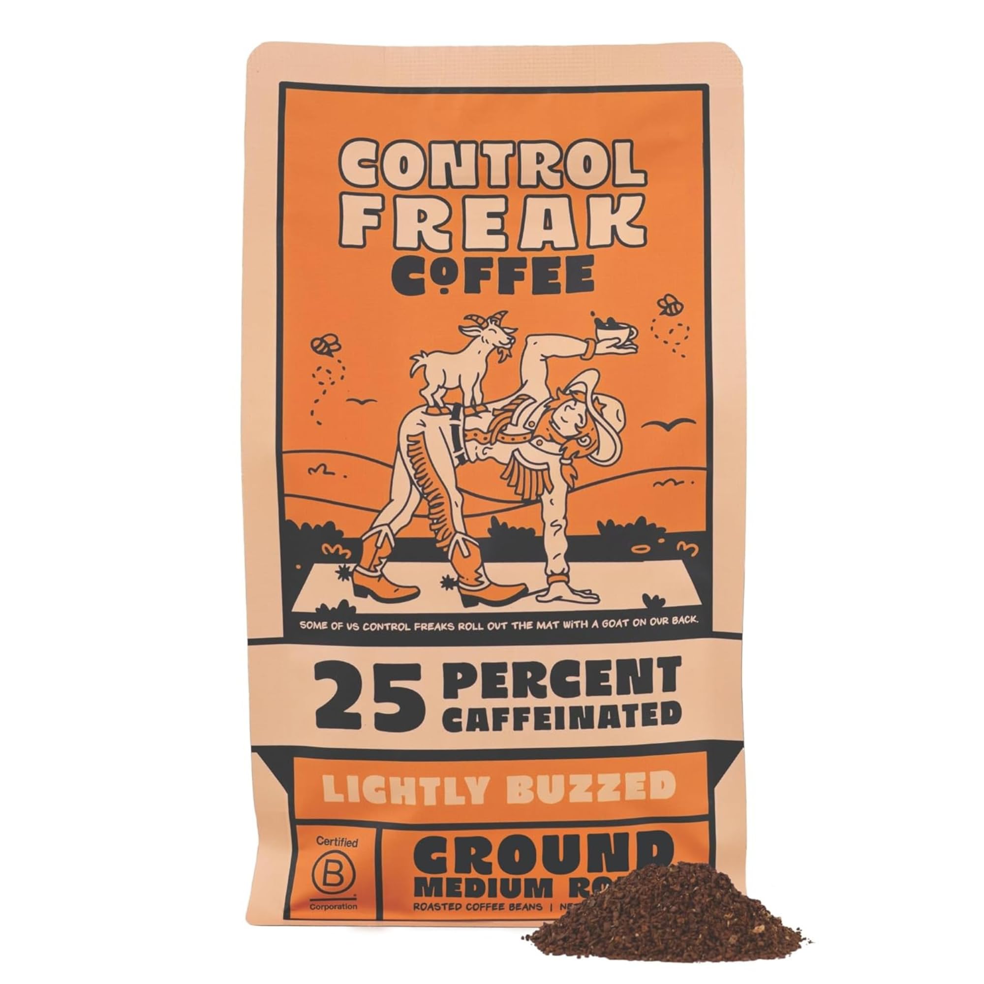 Control Freak Coffee Lightly Buzzed - 25% Caffeine Ground Coffee (12 Oz) | Low Caffeine Coffee with Smooth, Full Flavor for Jitter-Free Energy |