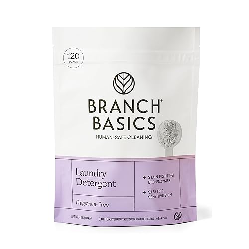 Branch Basics Laundry Detergent - 4lbs (120 loads) | Plant & Mineral-Based Formula | Lifts Stains & Removes Odor | Plastic-Free, Fragrance-Free & Safe