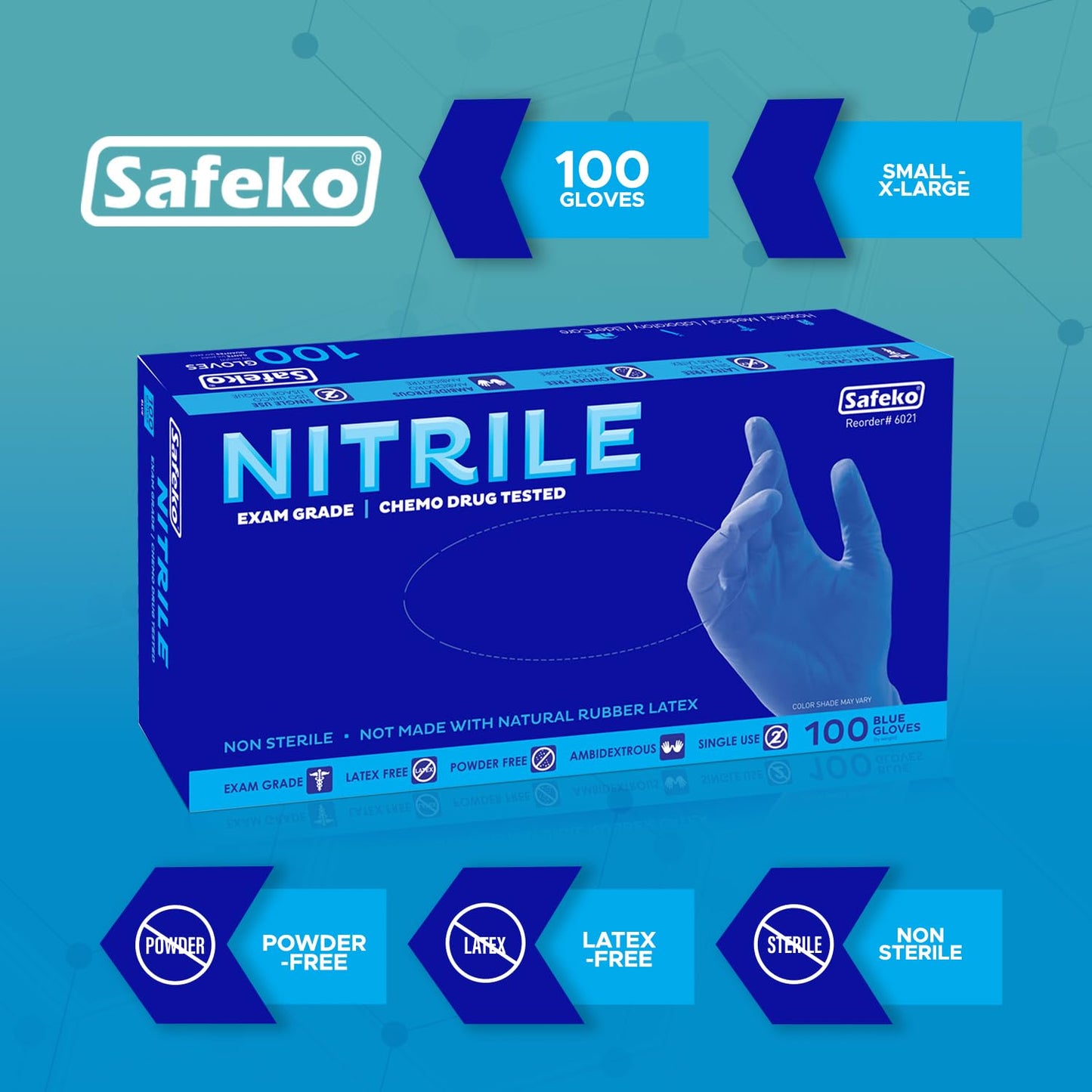 SAFEKO Nitrile Gloves | Blue | Small | 100 Gloves Latex Free, Powder Free | 6020BX