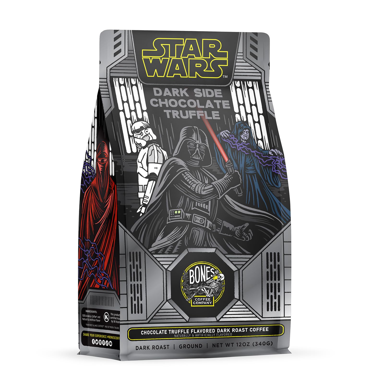 Bones Coffee Company Star Wars Dark Side, Chocolate Truffle Flavored Coffee, Medium Roast Low Acid Arabica Beans Compatible with Auto drip and French