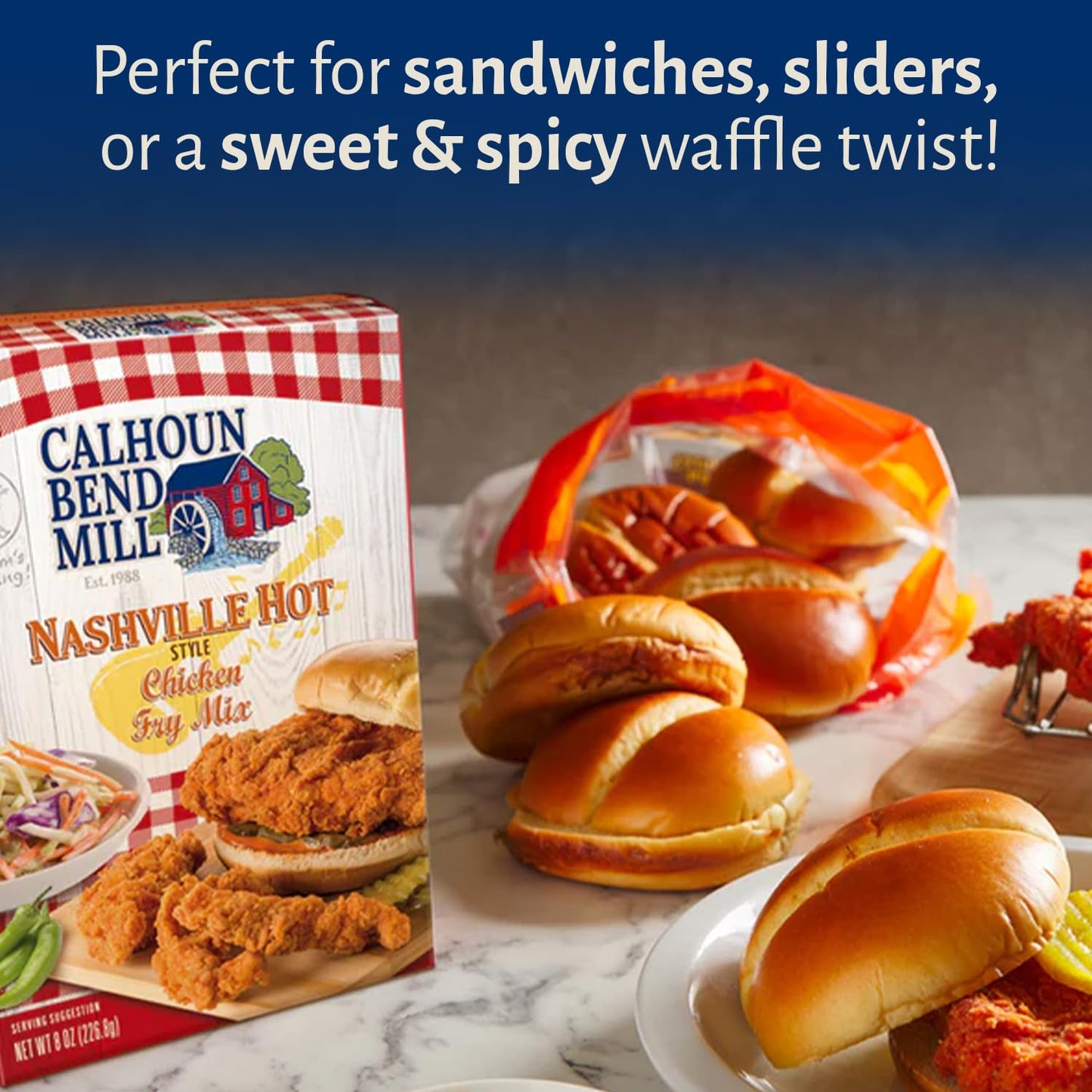 Calhoun Bend Mill Nashville Hot Style Crispy Fry Mix with Spatula - Spicy Southern Seasoning for Hot Chicken Tenders and Sandwiches - Fiery Flavor