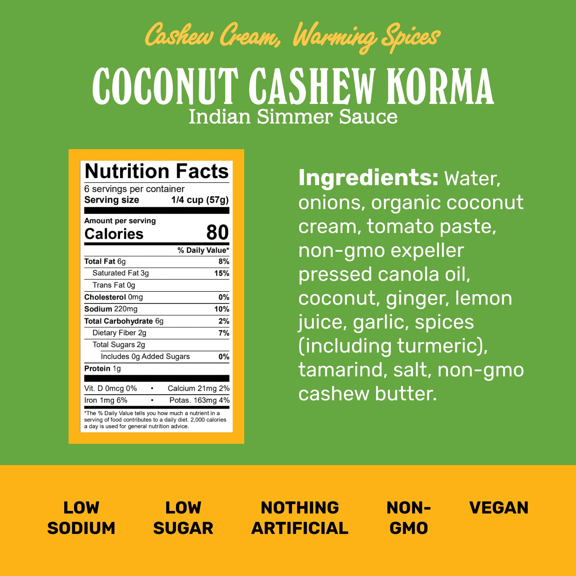 Brooklyn Delhi - Coconut Cashew Korma - Indian Simmer Sauce with Cashew Cream and Warming Spices - Mild Enough for a Kid, Flavorful for a Foodie