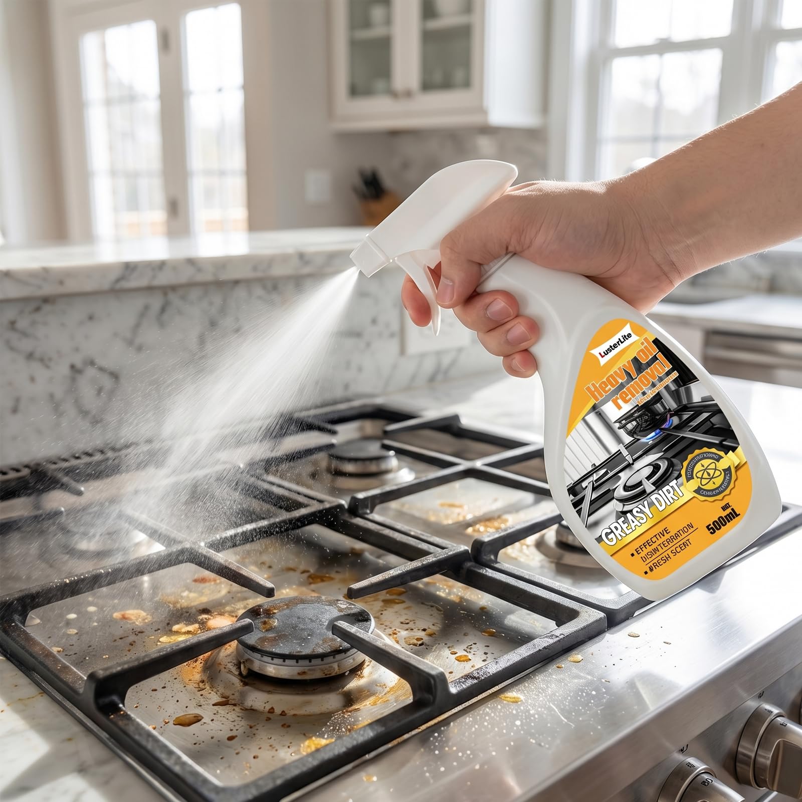 Powerful Grease-Removing Spray - 500 Ml Foam Cleaner, Suitable for Range Hoods Glass Cooktops and Oven Racks | Suitable for Stainless Steel Granite