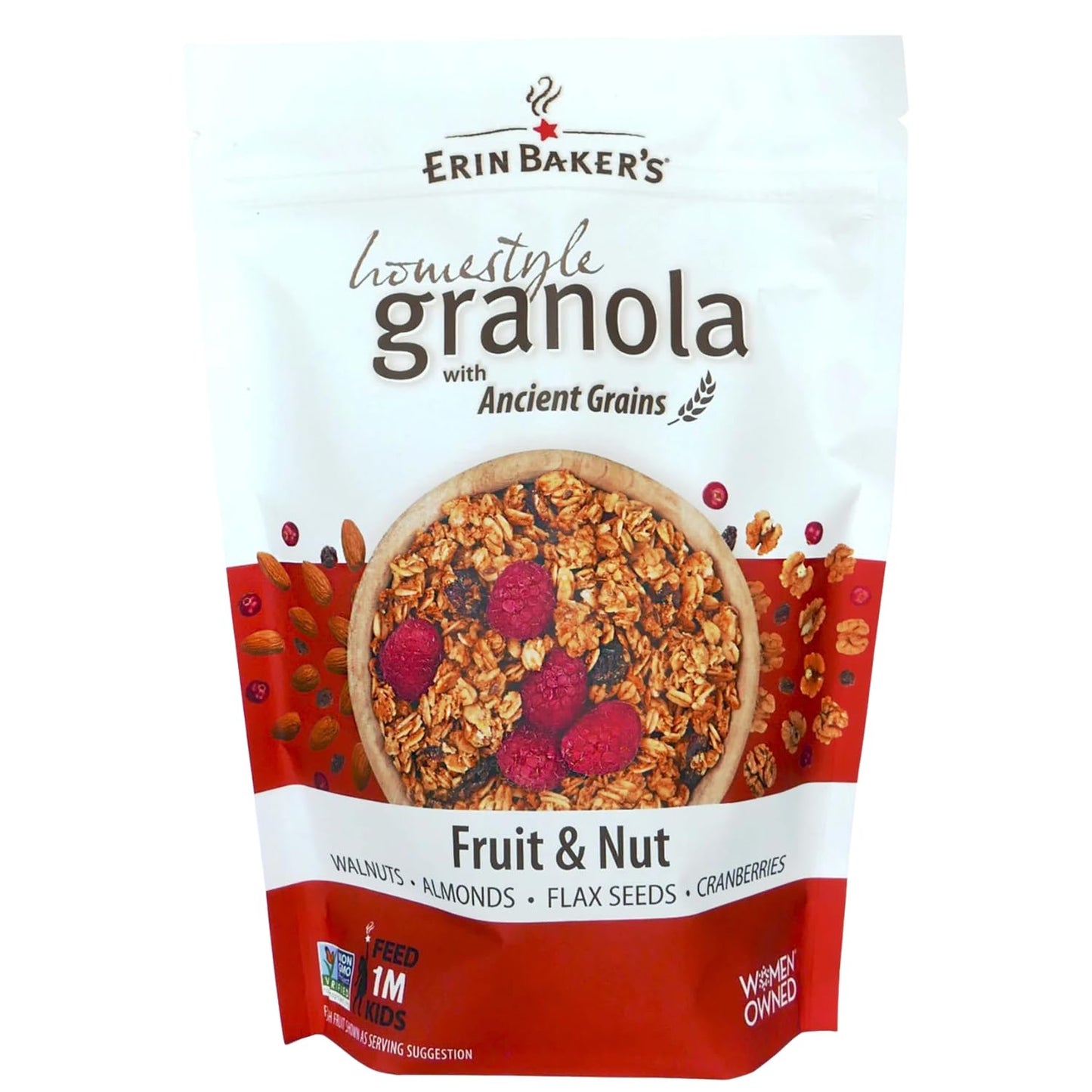 Erin Baker’s Homestyle Fruit and Nut Granola with Ancient Grains - Made from Natural Ingredients, Crunchy Texture, Versatile Snack or Cereal - Vegan