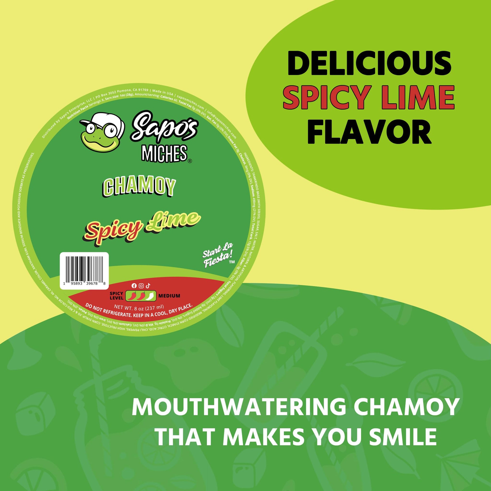 Sapo's Miches Chamoy Rim Dip - Tamarind Candy Sauce for Drinks, Micheladas & Cocktails, 8 oz (Spicy Lime)