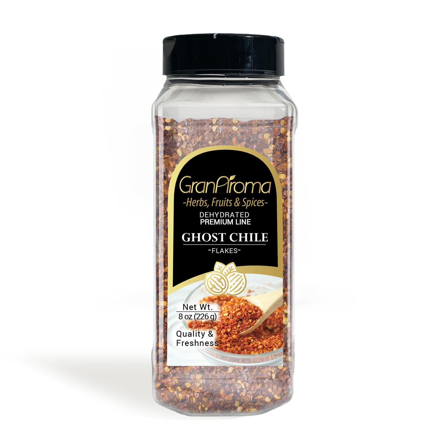 GranAroma Ghost Chile Flakes, Very Hot, Spice Challenges, Salsas & Soups (8 Ounce)