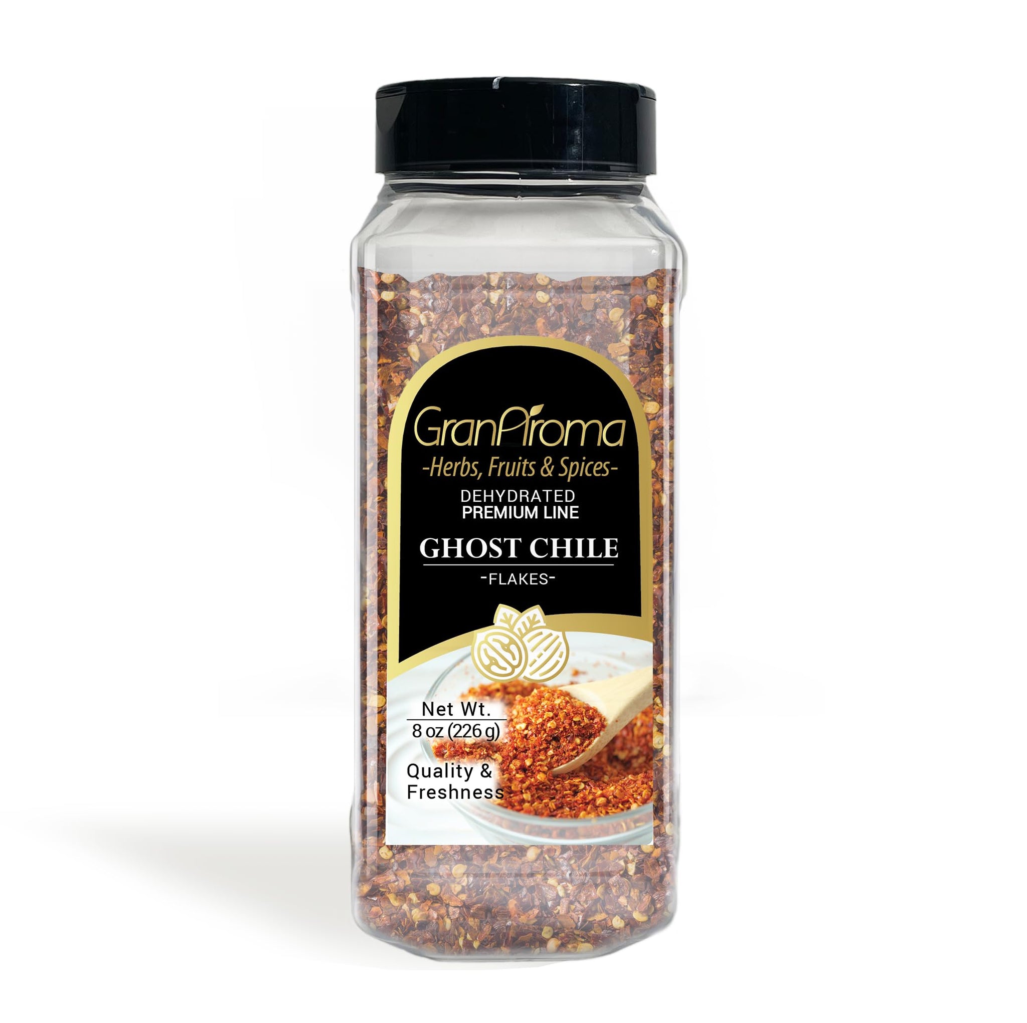 GranAroma Ghost Chile Flakes, Very Hot, Spice Challenges, Salsas & Soups (8 Ounce)