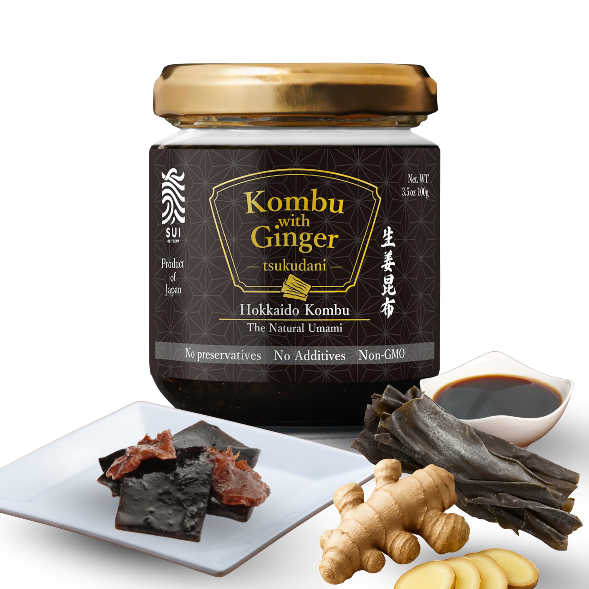 Kombu with Ginger Tsukudani, Natural Umami, Kombu from Hokkaido, Made in Japan | No MSG, No preservatives, No additives, Non-GMO | 3.5oz (100g) by SUI