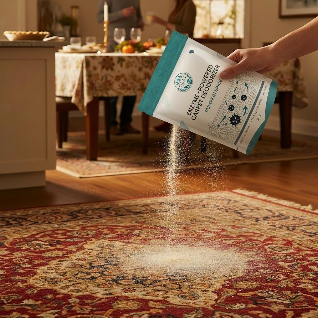 GLAT Group Enzyme-Powered Carpet Deodorizer (Powder) - Pumpkin Spice Scent | Natural Pet Odor Eliminator | Bio-Enzymatic Formula, Premium Performance