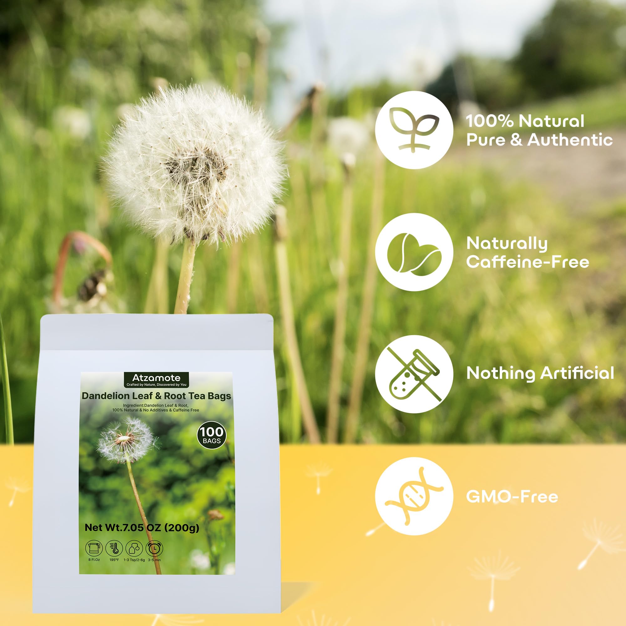 100 Count Pure Dandelion Leaf & Root Tea Bags -Liver Detox Herbal Tea,Caffeine-Free, No Additives, Roasted Dandelion Tea with an Earthy & Refreshing