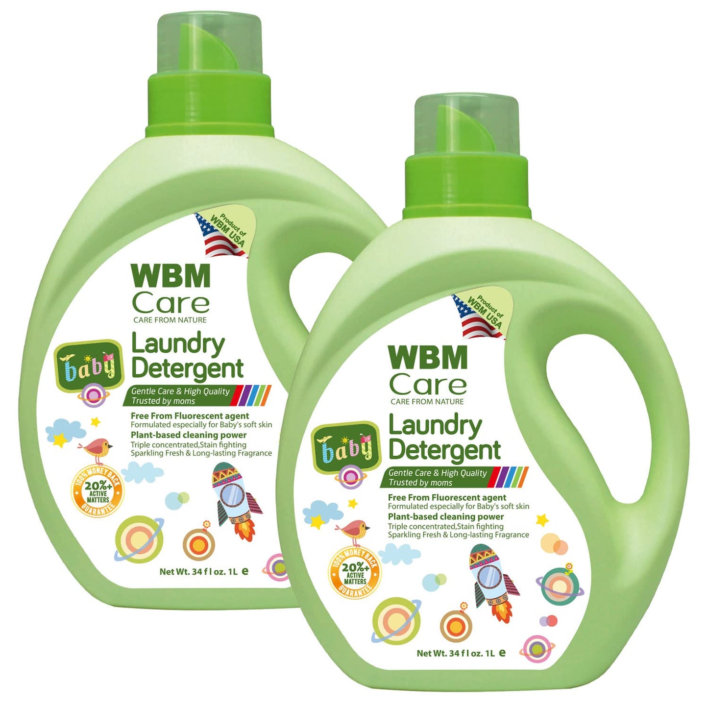 WBM Care Liquid Baby Laundry Detergent, 100 Loads | 68 oz | Gentle formula designed for baby clothes, ensuring effective cleaning and care