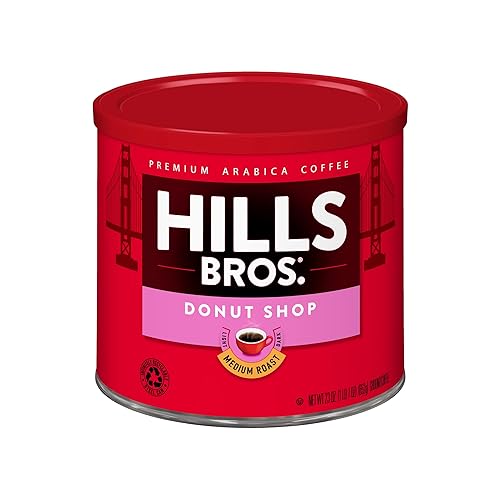 Hills Bros. Donut Shop Ground Coffee - Premium Arabica Coffee Beans - Medium Roast, Rich Flavor Cup After Cup - Recyclable Steel Can for Freshness