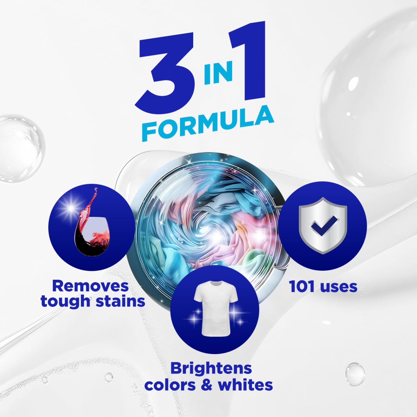 OxiClean Triple Action Versatile Stain Remover Powder, Use with Detergent, Removes Tough Stains like Grease, Blood and Grass, Brightens Colors