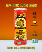 Bollygood Sparkling Lemonade, Lemon Mango Turmeric, Indian Inspired Beverage Nimbu Pani, No Artifical Colors or Flavors, Non-GMO Project Verified, 12