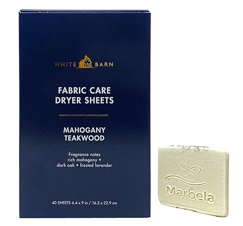 Bath & Body Works Mahogany Teakwood Fabric Care Dryer Sheets - Box of 40 sheets - with a Natural Oats Sample Soap