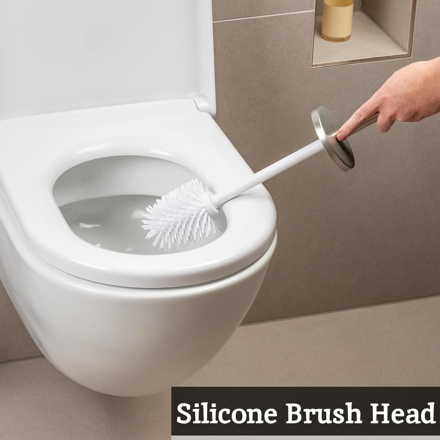 Premier Housewares Toilet Brush & Holder | Chrome Metal Toilet Brush Set | Attached Lid Toilet Cleaner Brush | Free Standing Loo Reflective Brush