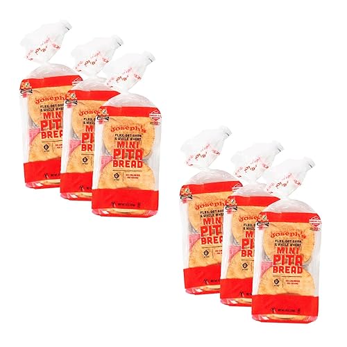 Joseph's Low Carb MINI Pita Bread 6-Pack, Flax, Oat Bran and Whole Wheat, 5g Carbs Per Serving, Fresh Baked (8 Per Pack, 48 MINI Pita Breads Total)