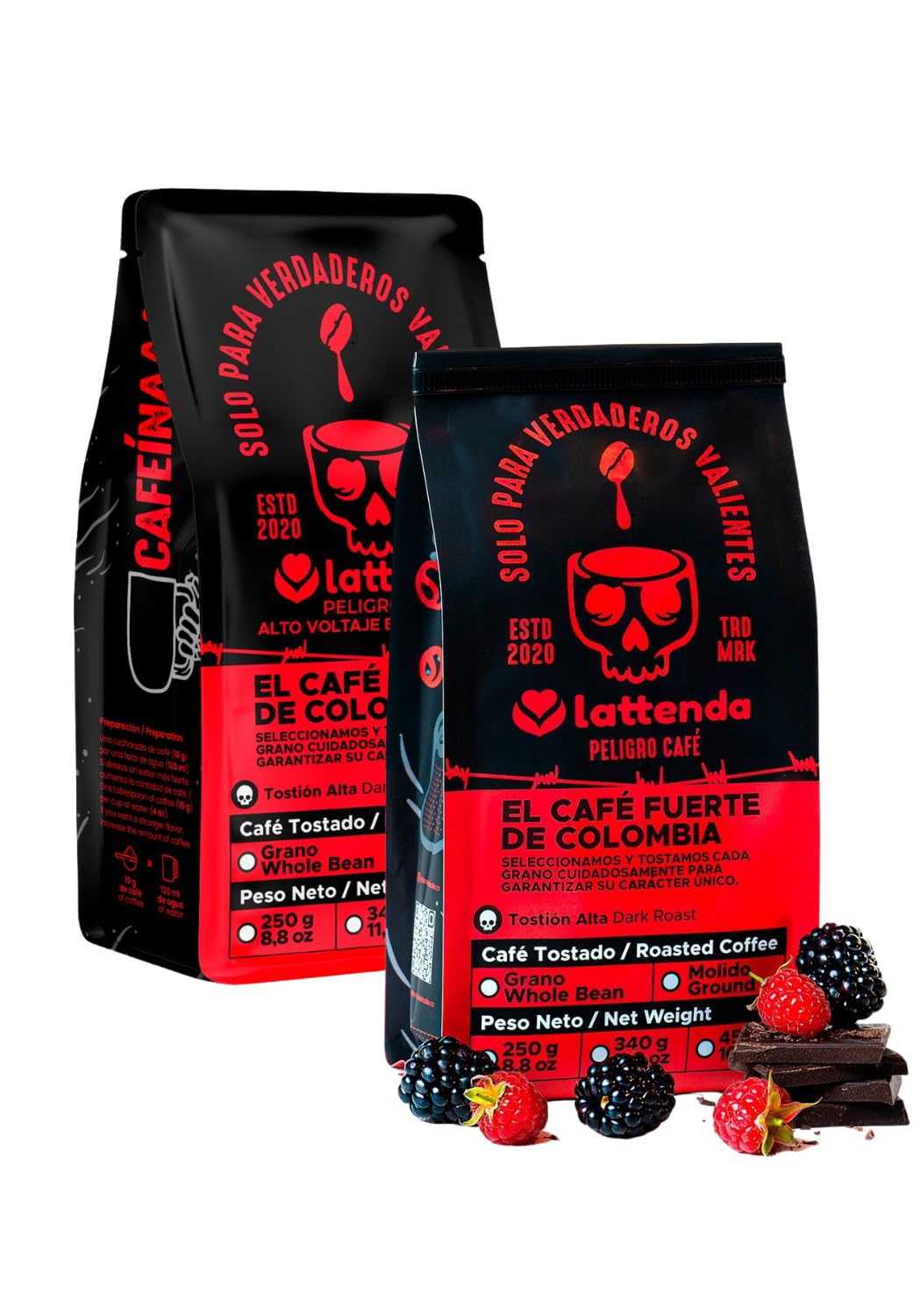 Peligro Specialty Coffee: High Voltage Colombian Coffee - Intense Flavor, 2 Pack 454g Ground